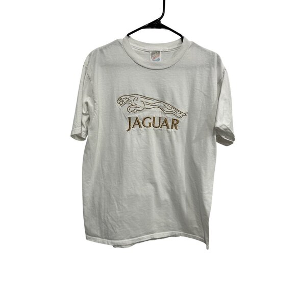 Jerzees Jaguar Embroidered T-Shirt White Sz Large Crewneck Short Sleeve Casual - Picture 1 of 9